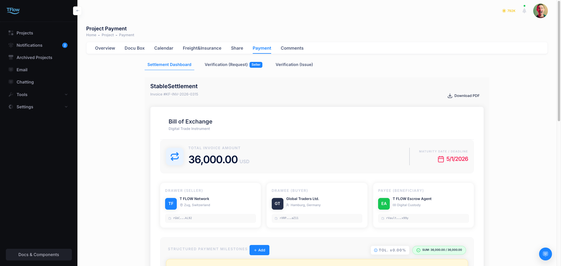 Project payment screen