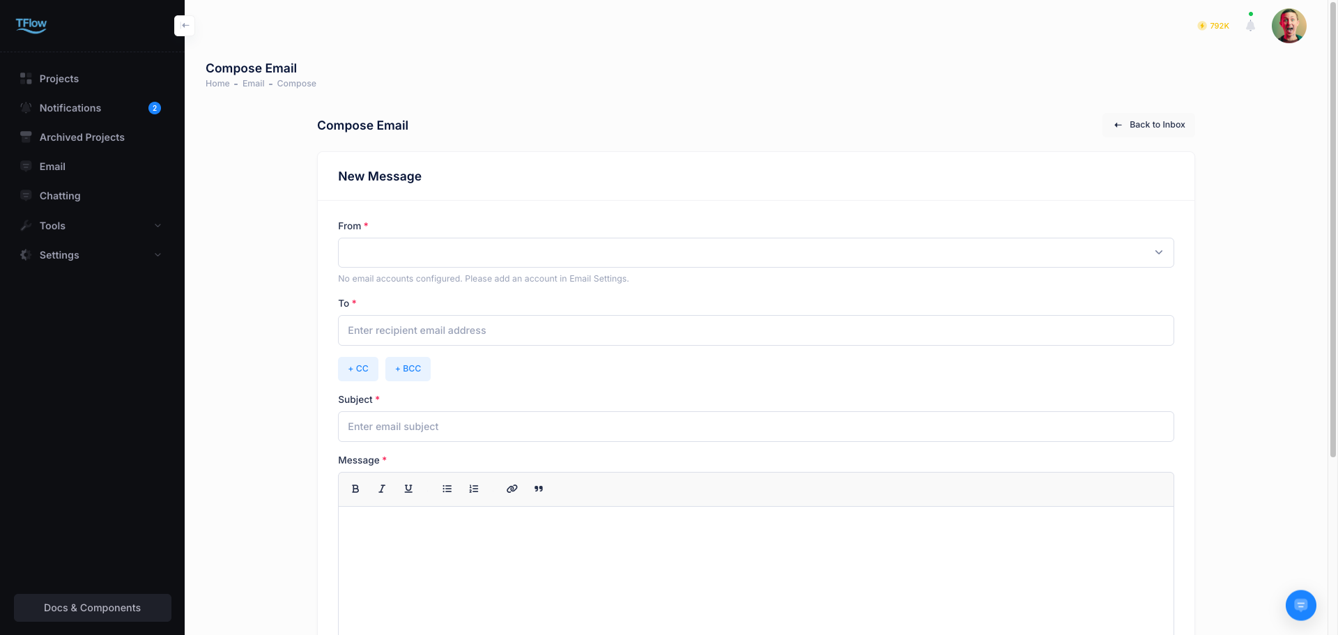 Email compose screen