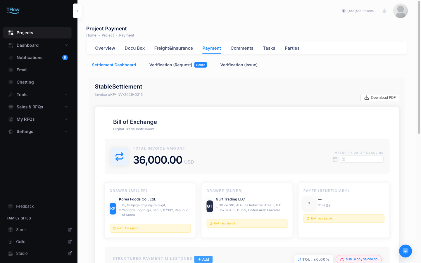 Payment summary — Bill of Exchange settlement dashboard