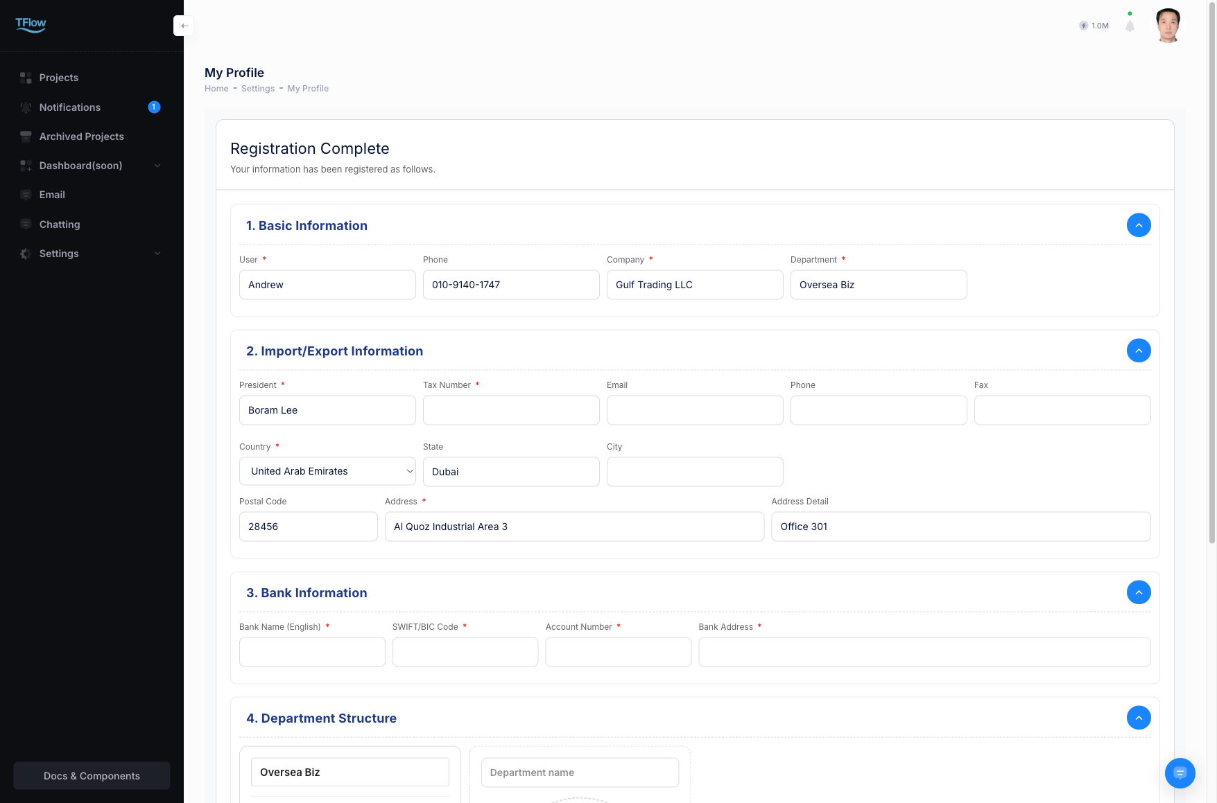 Profile - Personal Info screen